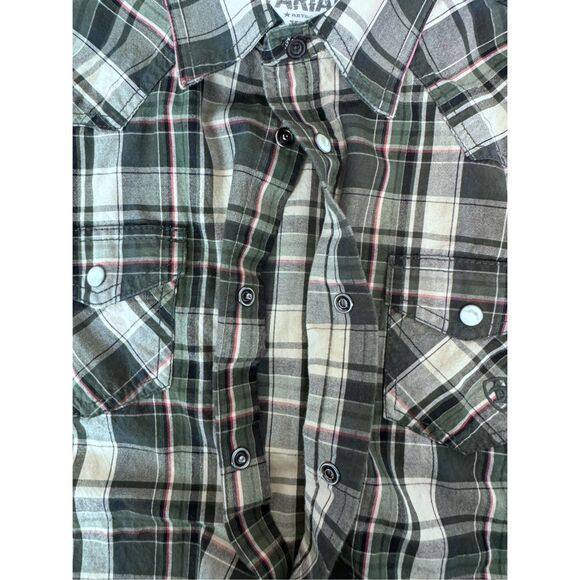 Ariat Kameron Retro Fit Western Green Plaid Snap Button Shirt‎ - Picture 4 of 11